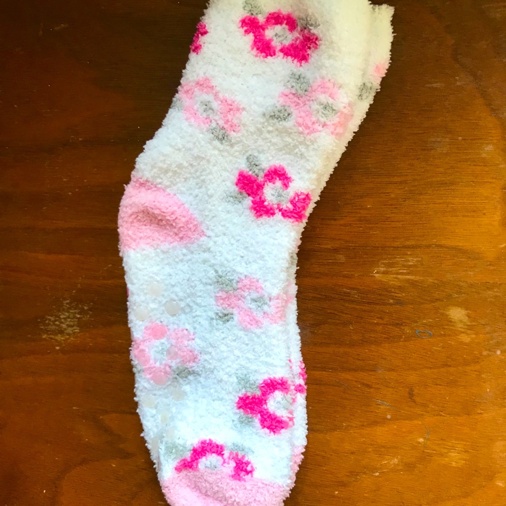 pink flower fuzzy socks